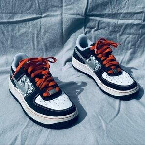 4Y Nike Air + Black/White with Orange laces
